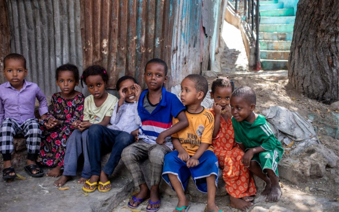 Somali children waiting for their Polio vaccinations